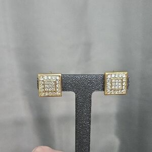 Nina Ricci Gold Square Earrings with Pavé Design CLIP ON